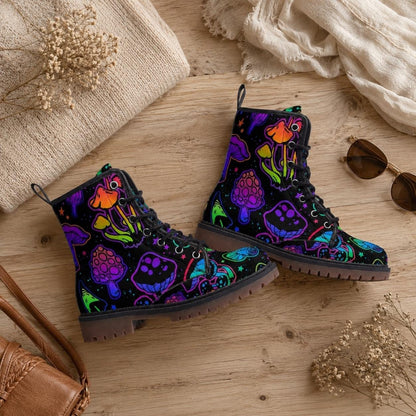 Goblincore Mushroom Combat Boots Vegan Witchcore Festival Faecore Butterfly Print Woodland Footwear