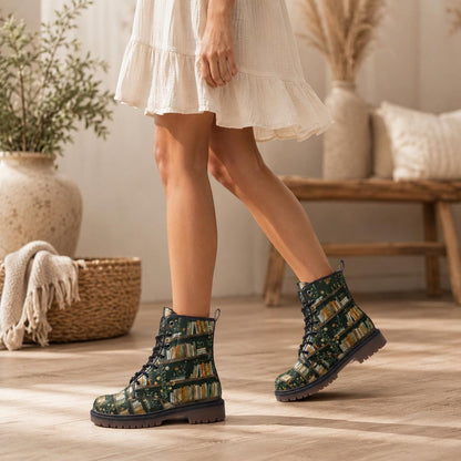 Dark Academia Boots Bookshelf Floral Print Book Lover Lace Up Shoes