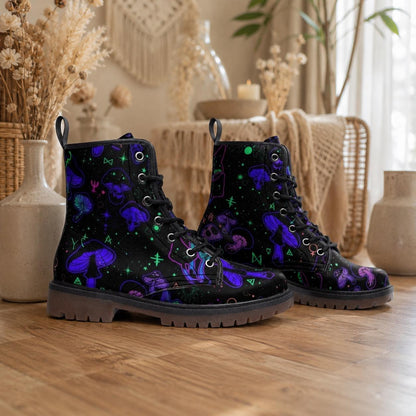 Cosmic Mushroom Combat Boots, Celestial Platform Shoes, Festival Footwear