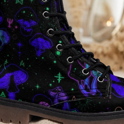 Cosmic Mushroom Combat Boots, Celestial Platform Shoes, Festival Footwear