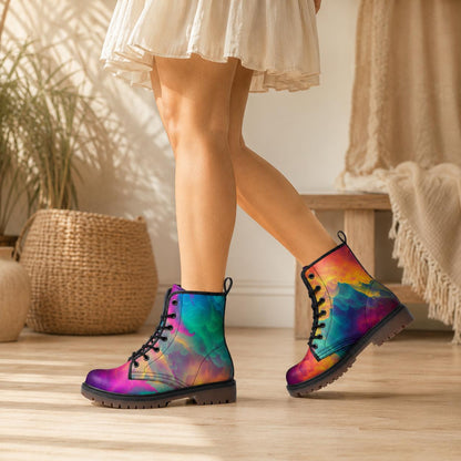 Pastel Rainbow Vegan Leather Combat Boots, Platform, Festival