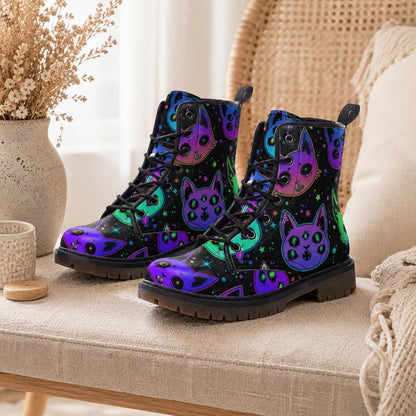 Cat Combat Boots, Neon Goth Lace Up Boots, Spooky Alt Platform Shoes