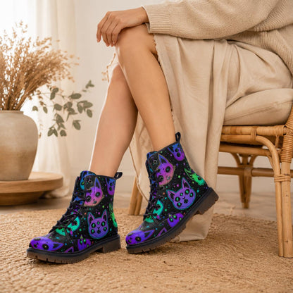 Cat Combat Boots, Neon Goth Lace Up Boots, Spooky Alt Platform Shoes