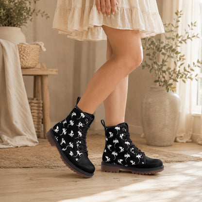 White dragon combat boots, fantasy lace-up shoes, vegan leather
