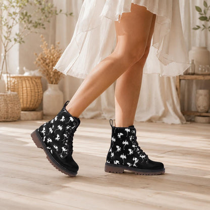 White dragon combat boots, fantasy lace-up shoes, vegan leather
