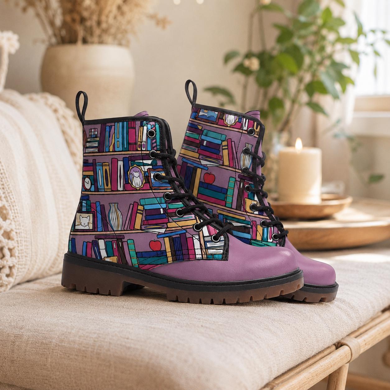 Pastel mushroom combat boots, fairycore lace-up shoes, whimsical cottagecore festival footwear