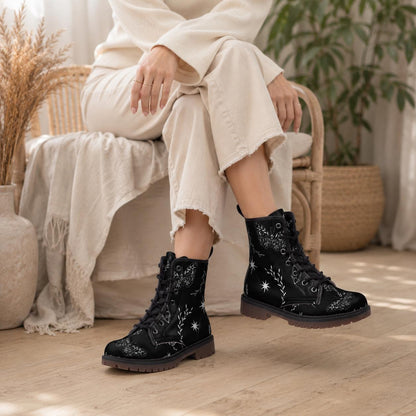 Celestial butterfly boots, black lace up shoes, witchy festival footwear