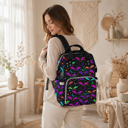 Halloween Diaper Bag Backpack, Neon Bat Baby Bag, Spooky Mom Travel Backpack