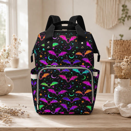Halloween Diaper Bag Backpack, Neon Bat Baby Bag, Spooky Mom Travel Backpack