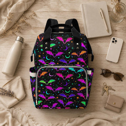 Halloween Diaper Bag Backpack, Neon Bat Baby Bag, Spooky Mom Travel Backpack