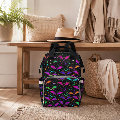Halloween Diaper Bag Backpack, Neon Bat Baby Bag, Spooky Mom Travel Backpack