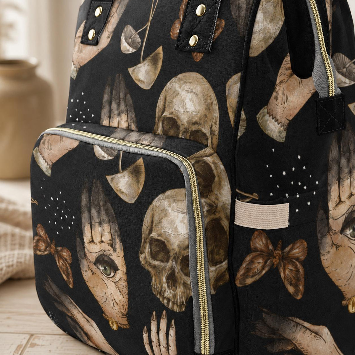 Occult Diaper Bag Backpack, Skull Moth Baby Bag, Mystic Mom Travel Pack
