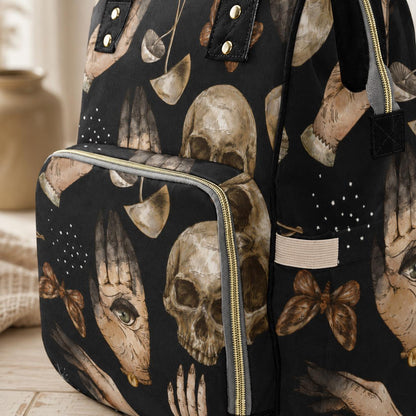 Occult Diaper Bag Backpack, Skull Moth Baby Bag, Mystic Mom Travel Pack