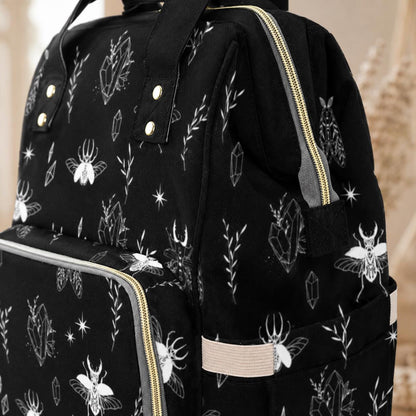 Goth Diaper Bag Backpack, Insect Print Mom Bag, Crystal Nursery Organizer