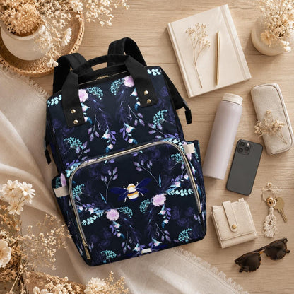 Botanical Bee Diaper Backpack, Floral Mom Bag, Stroller Organizer
