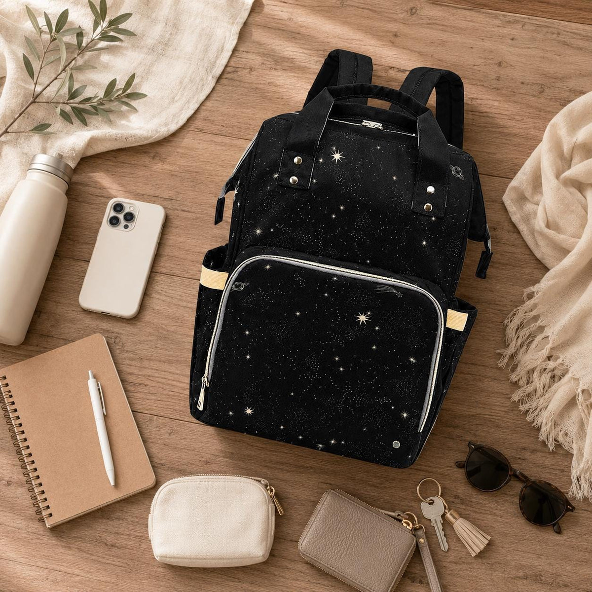 Starry Night Backpack, Celestial Diaper Bag, Witchy Astrology Travel Pack