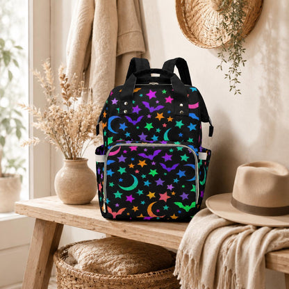 Spooky Diaper Bag Backpack, Neon Bat Moon Baby Bag, Halloween Mom Backpack