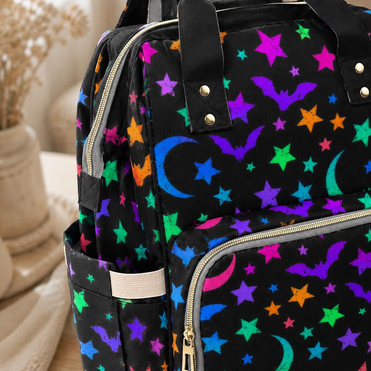 Spooky Diaper Bag Backpack, Neon Bat Moon Baby Bag, Halloween Mom Backpack