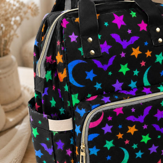 Spooky Diaper Bag Backpack, Neon Bat Moon Baby Bag, Halloween Mom Backpack