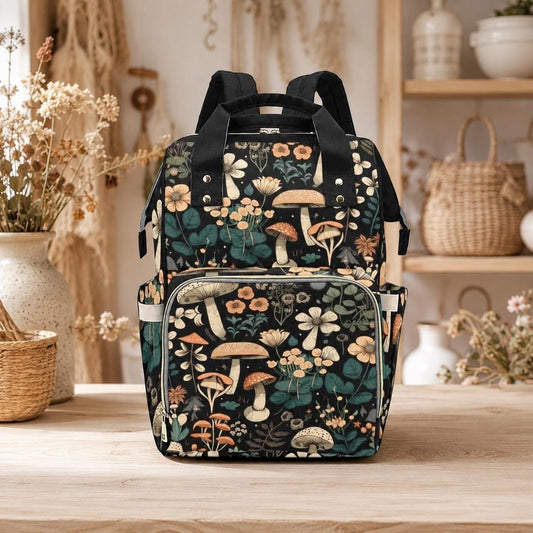 Mushroom Diaper Bag Backpack, Floral Baby Travel Bag, Cottagecore Mom Backpack Gift