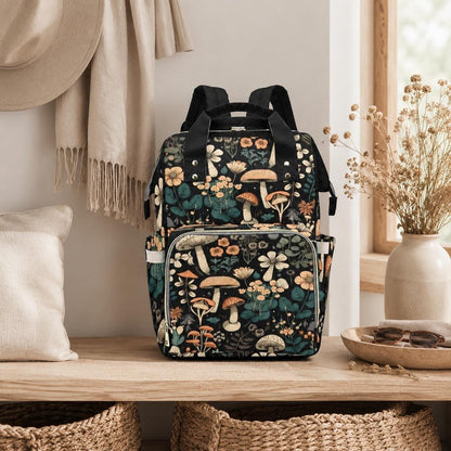 Mushroom Diaper Bag Backpack, Floral Baby Travel Bag, Cottagecore Mom Backpack Gift