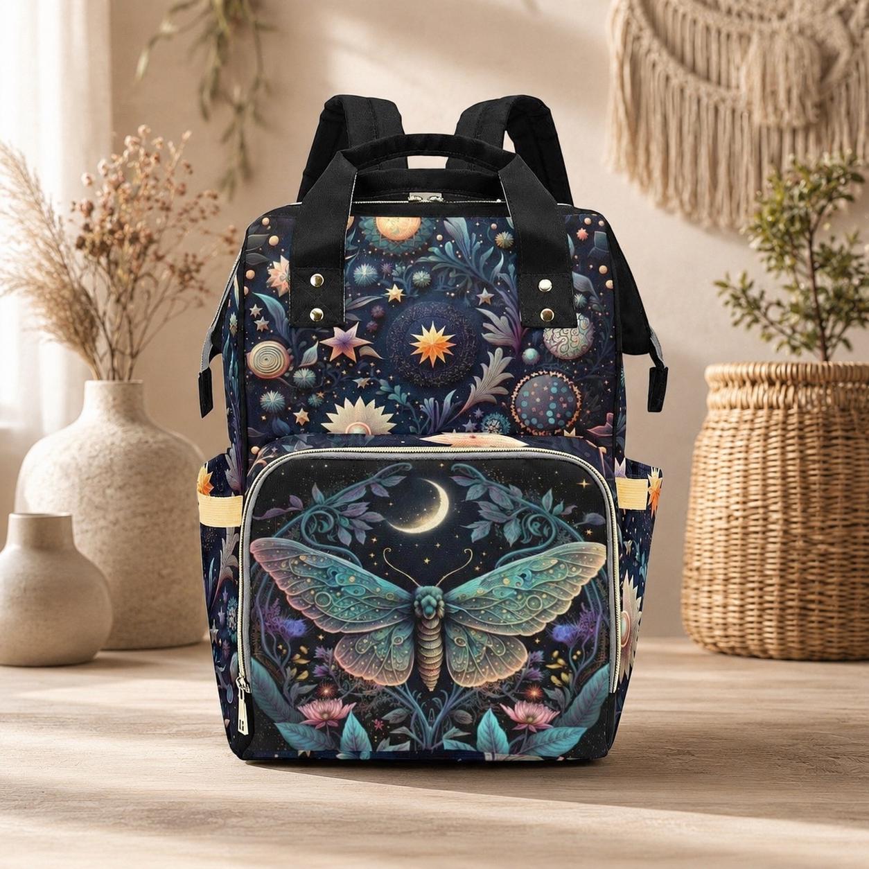 Moth Diaper Bag Backpack, Moon Baby Travel Bag, Enchanted Nursery Organizer