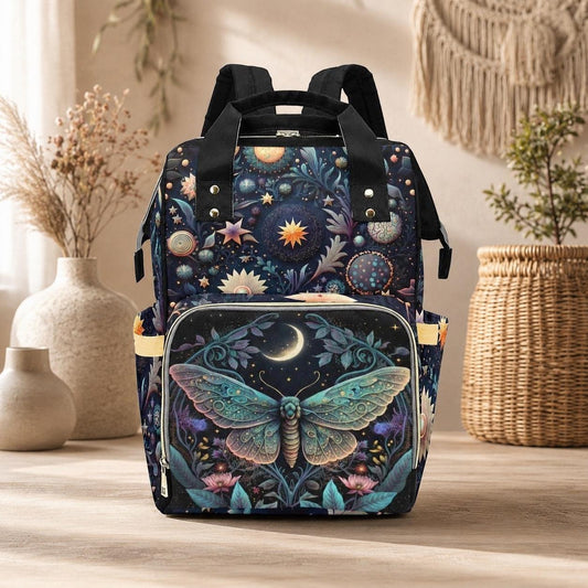 Moth Diaper Bag Backpack, Moon Baby Travel Bag, Enchanted Nursery Organizer