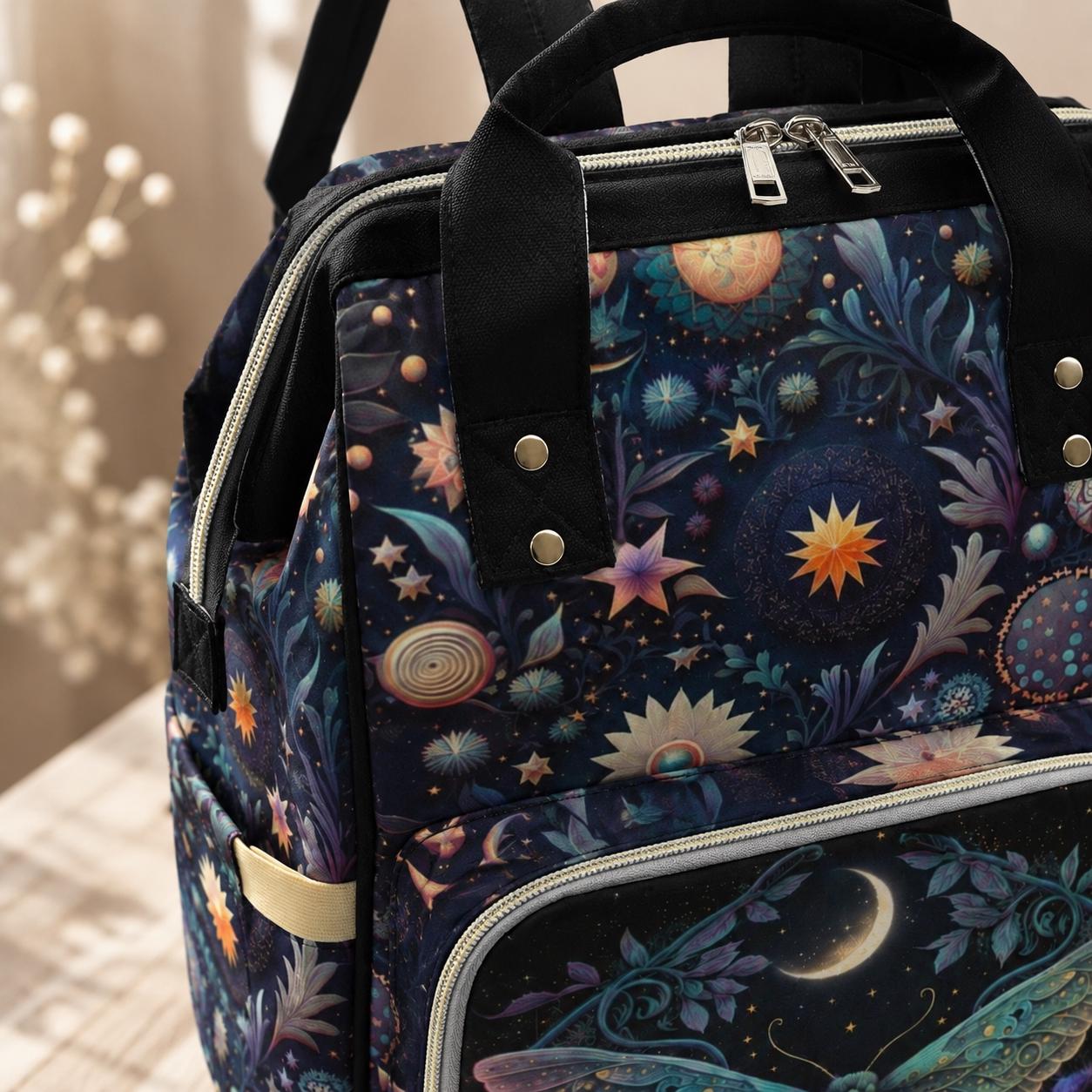 Moth Diaper Bag Backpack, Moon Baby Travel Bag, Enchanted Nursery Organizer
