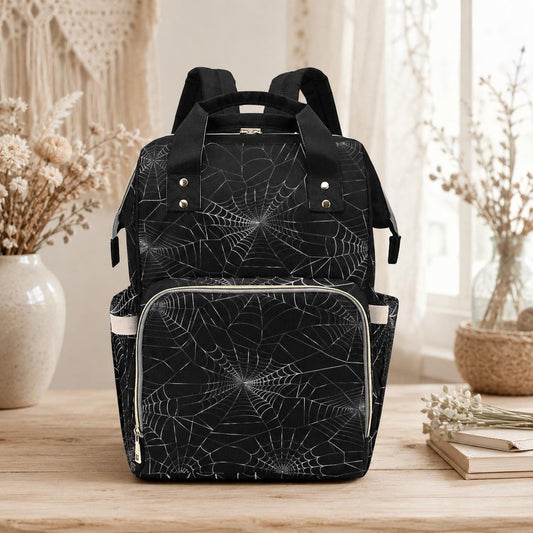 Spiderweb Pattern Diaper Backpack, Gothic Baby Bag, Occult Web Design