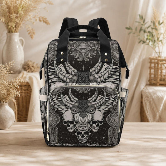 Gothic Diaper Bag Backpack, Ram Skull Mom Backpack, Baby Travel Bag