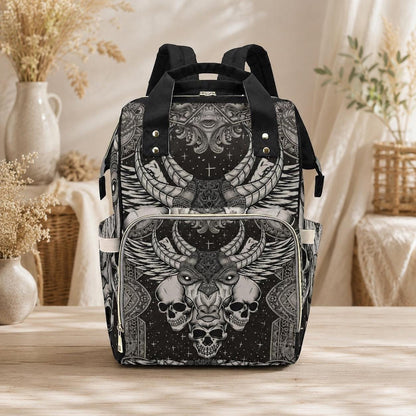 Gothic Diaper Bag Backpack, Ram Skull Mom Backpack, Baby Travel Bag