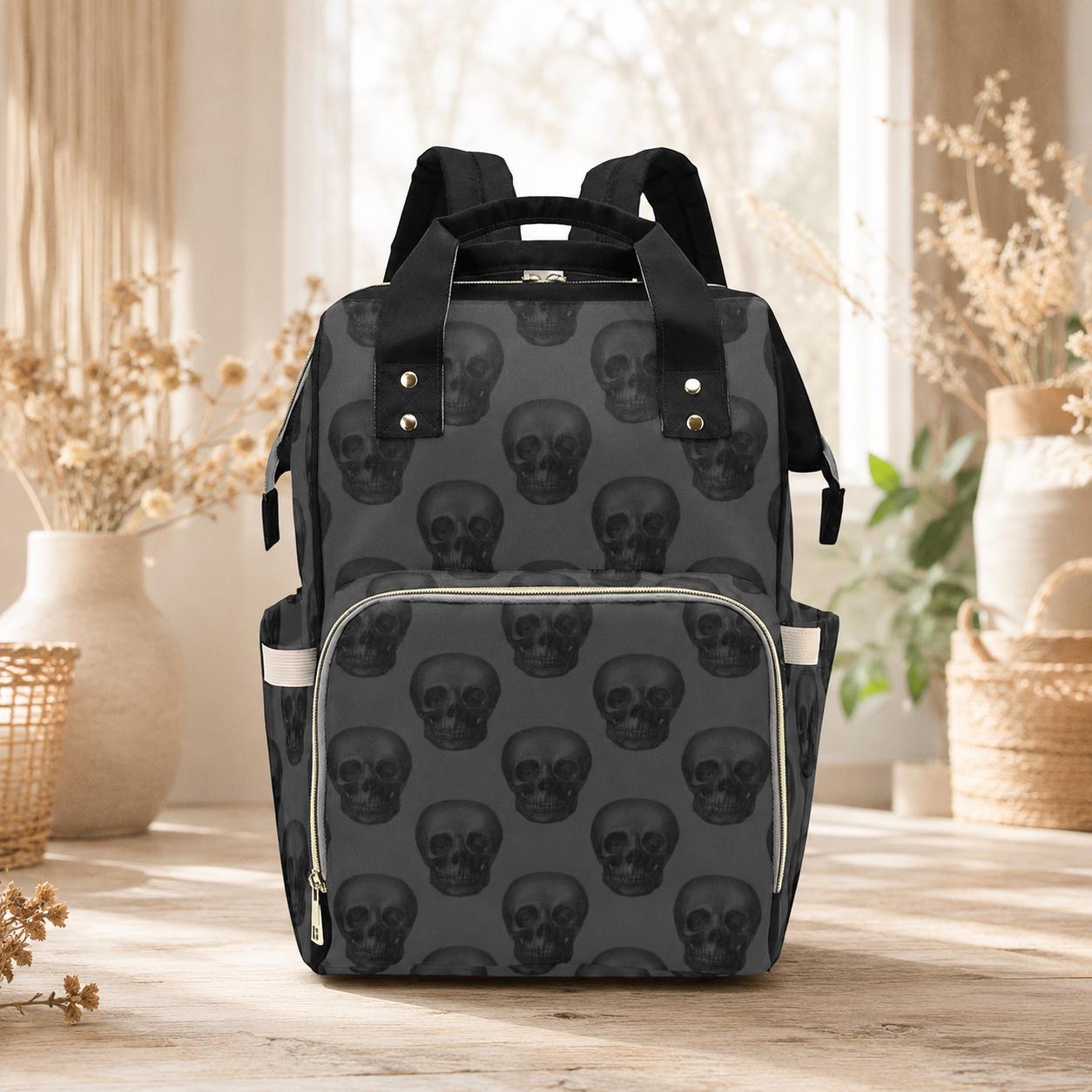 Skull Diaper Backpack, Gothic Baby Bag, Mom Travel Backpack, Nursery Organizer Tote