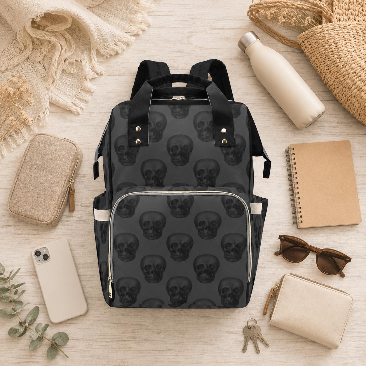 Skull Diaper Backpack, Gothic Baby Bag, Mom Travel Backpack, Nursery Organizer Tote