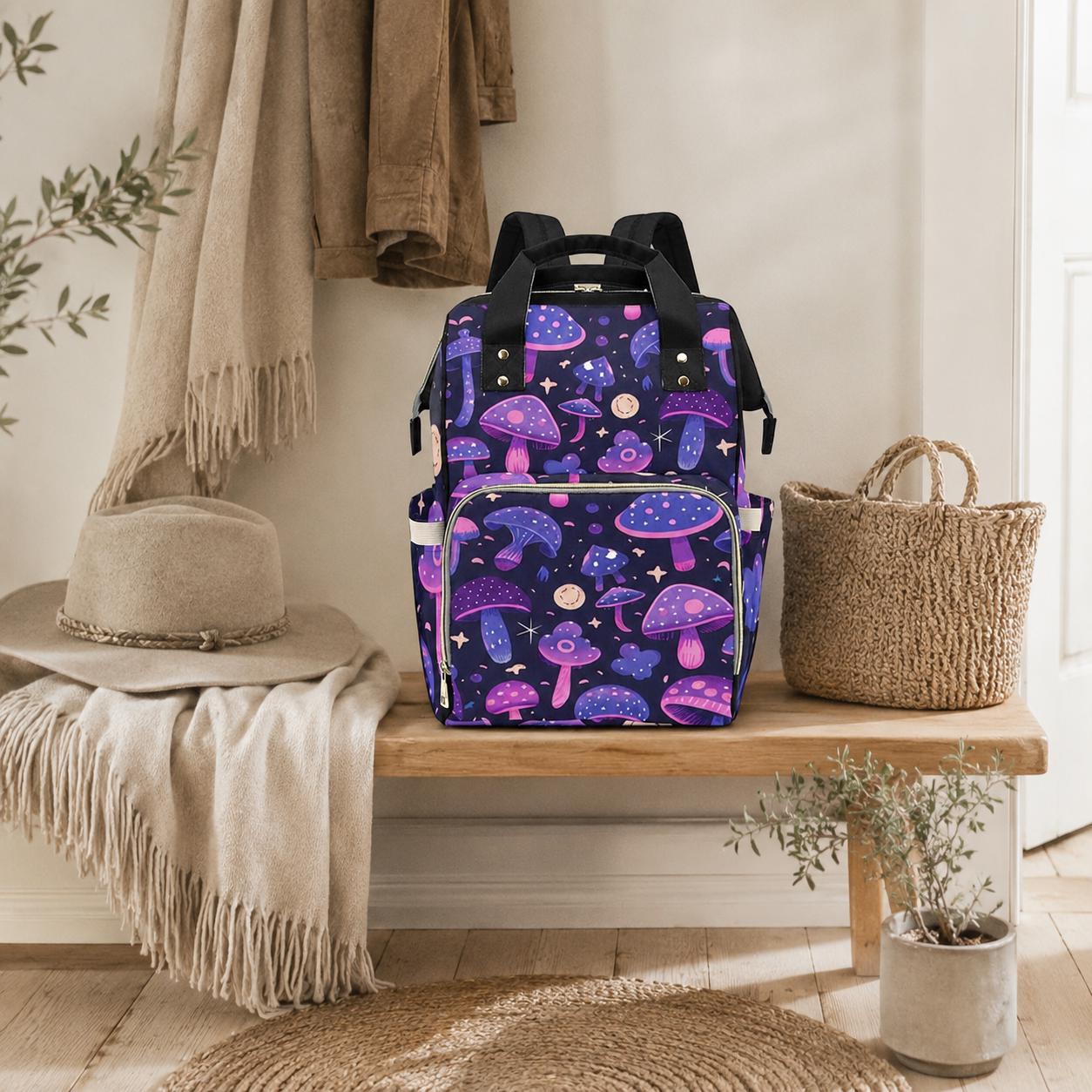Mushroom Diaper Bag Backpack, Celestial Baby Bag, Boho Mom Backpack, Nursery Travel Organizer