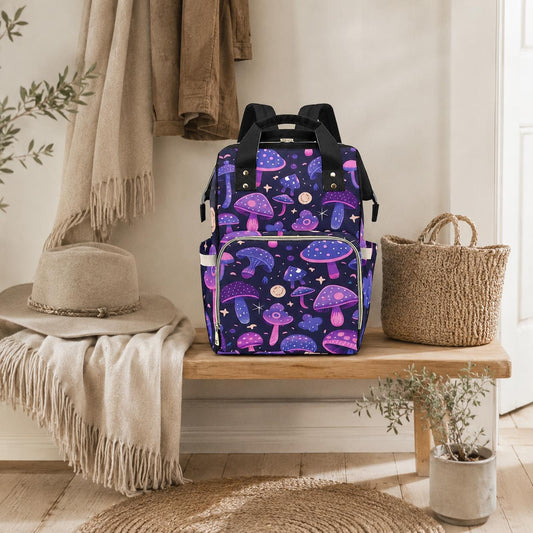 Mushroom Diaper Bag Backpack, Celestial Baby Bag, Boho Mom Backpack, Nursery Travel Organizer