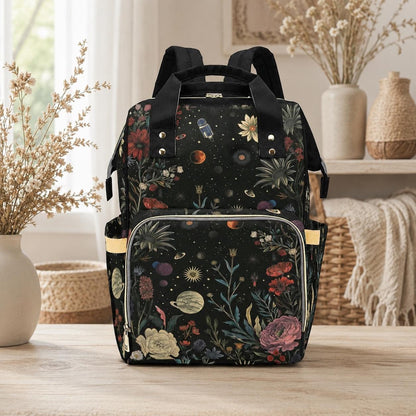 Floral Galaxy Diaper Backpack, Celestial Space Nursery Bag for Moms