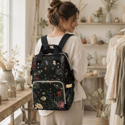 Floral Galaxy Diaper Backpack, Celestial Space Nursery Bag for Moms