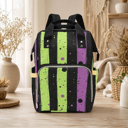 Diaper Bag Backpack with Gothic Stripes, Alt Mom Baby Travel Bag, Nursery Organizer