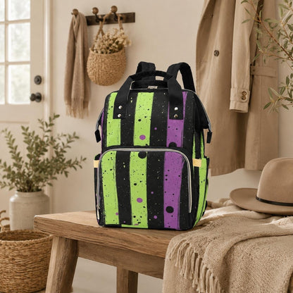 Diaper Bag Backpack with Gothic Stripes, Alt Mom Baby Travel Bag, Nursery Organizer