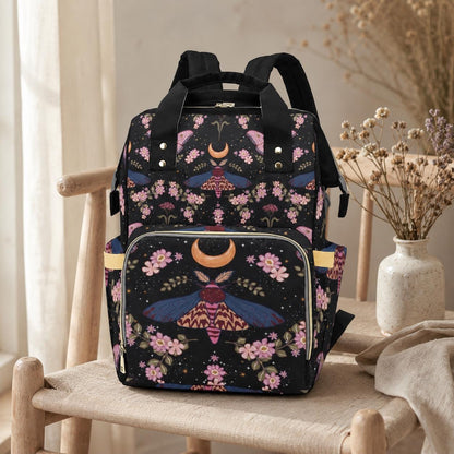 Moon Moth Diaper Backpack, Celestial Baby Bag, Boho Nursery Organizer