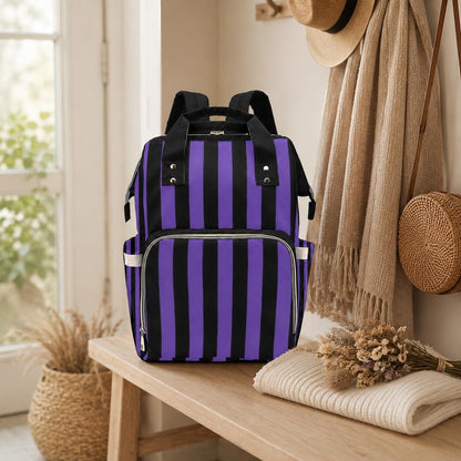 Purple Stripe Diaper Bag Backpack, Goth Mom Backpack, Baby Travel Bag