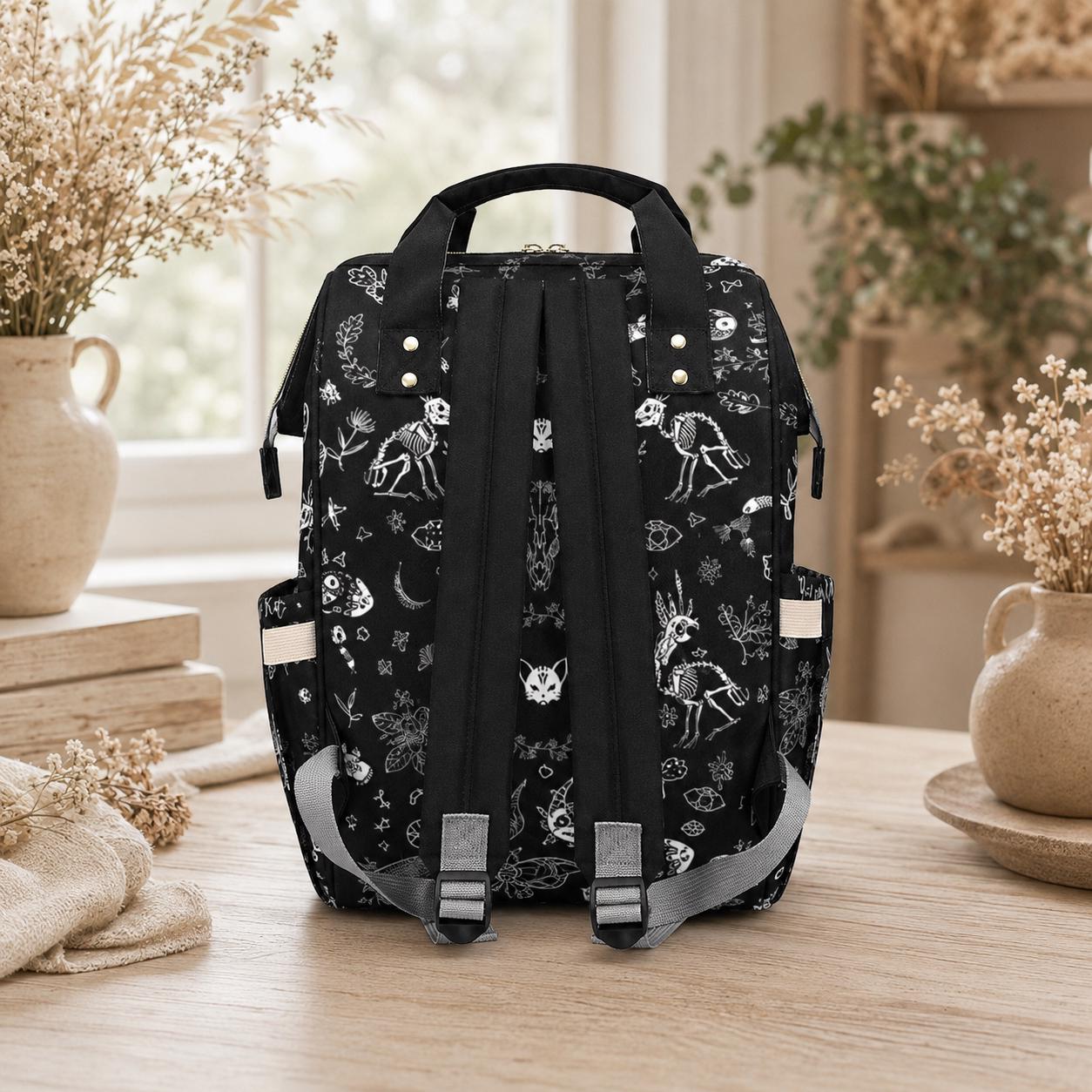 Occult Diaper Bag Backpack, Monochrome Witchy Mom Bag, Mystical Baby Travel Backpack, Moon Nursery Organizer, Black Stroller Pack