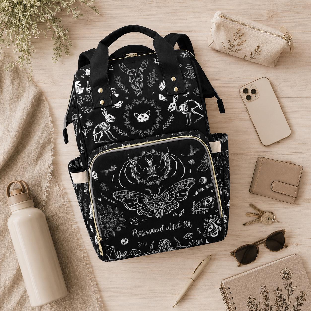 Occult Diaper Bag Backpack, Monochrome Witchy Mom Bag, Mystical Baby Travel Backpack, Moon Nursery Organizer, Black Stroller Pack