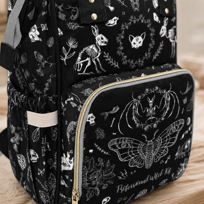 Occult Diaper Bag Backpack, Monochrome Witchy Mom Bag, Mystical Baby Travel Backpack