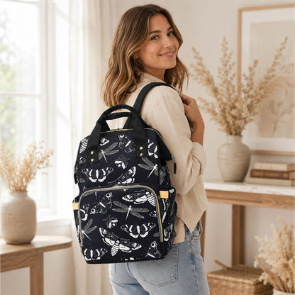 Diaper Bag Backpack, Insect Print Baby Travel Bag, Moth Dragonfly Mom Backpack