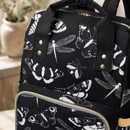 Diaper Bag Backpack, Insect Print Baby Travel Bag, Moth Dragonfly Mom Backpack