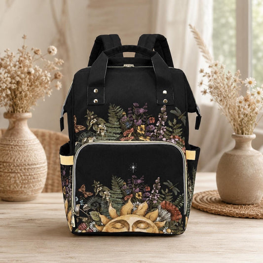 Woodland Animal Diaper Bag Backpack, Dark Floral Stroller Bag, Moonlit Nursery Organizer