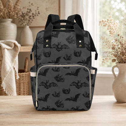 Spooky Bat Print Diaper Bag, Gothic Baby Backpack, Halloween Nappy Tote