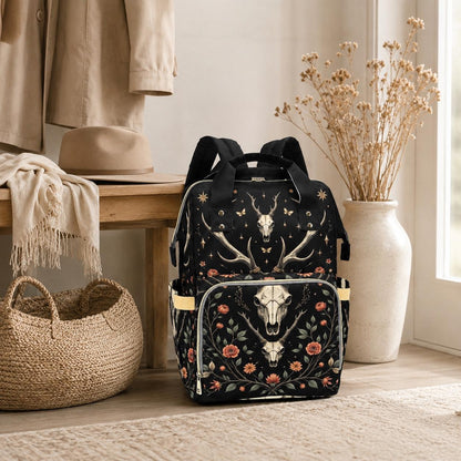 Western Diaper Bag Backpack, Boho Deer Skull Baby Bag, Stroller Organizer