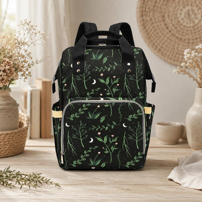 Diaper Backpack with Moon Floral Print, Baby Travel Bag, Mom Backpack